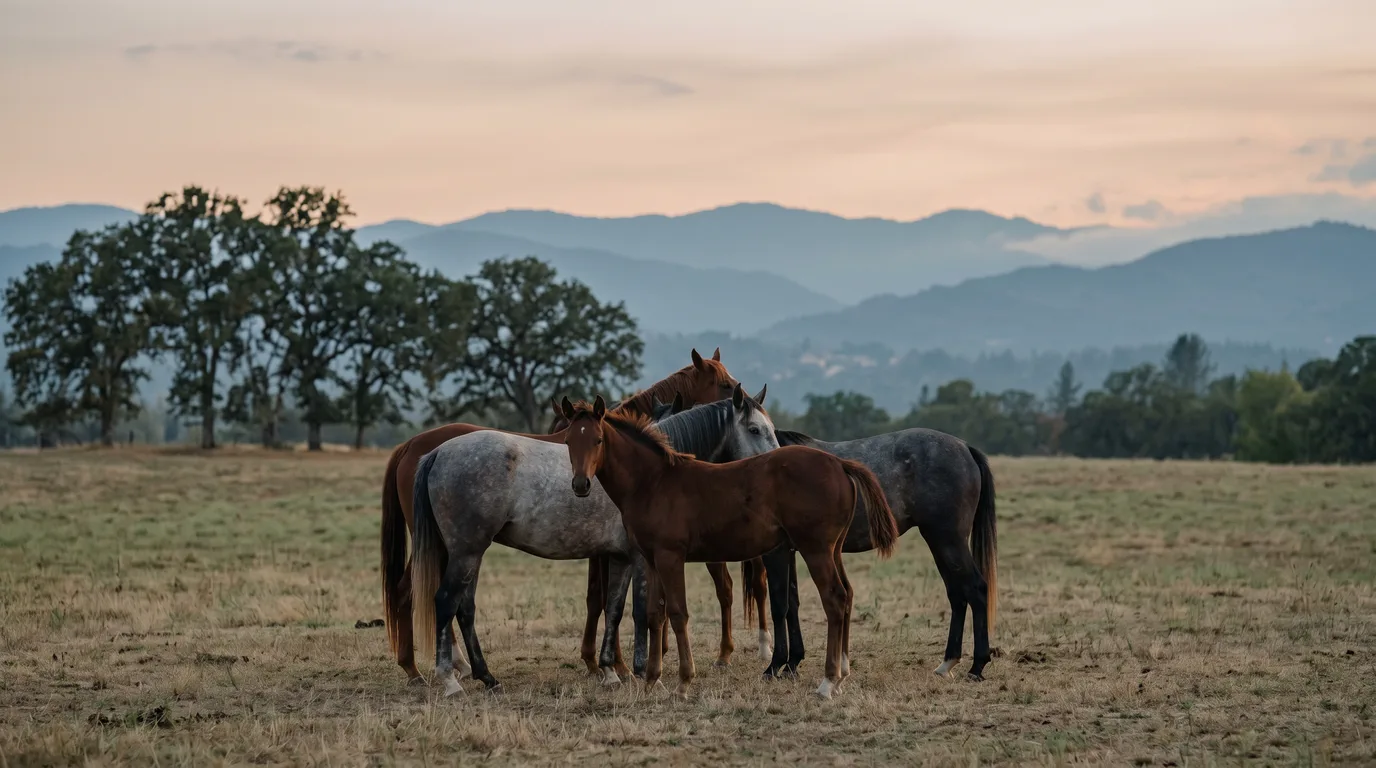 Chevaux en liberté, Élevage du Sorre, Ain